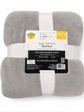 Mainstays Super Soft Plush Blanket Full/Queen Gray 90x90 New